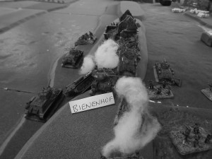 The the left of Kustrin, the village of Bienenhof falls to the Russians, just a single German base remains.